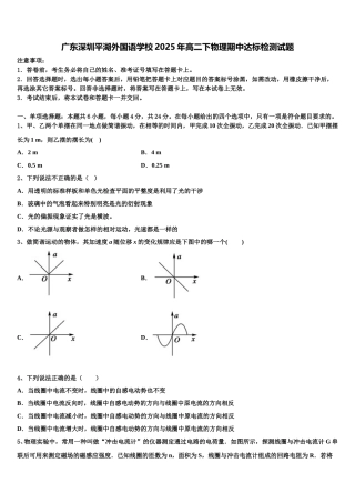 广东深圳平湖外国语学校2025年高二下物理期中达标检测试题含解析