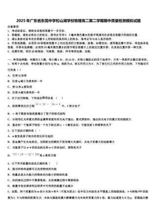 2025年广东省东莞中学松山湖学校物理高二第二学期期中质量检测模拟试题含解析