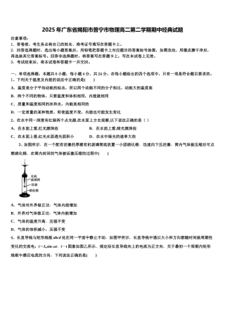 2025年广东省揭阳市普宁市物理高二第二学期期中经典试题含解析