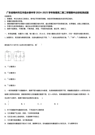 广东省梅州市五华县水寨中学2024-2025学年物理高二第二学期期中达标检测试题含解析