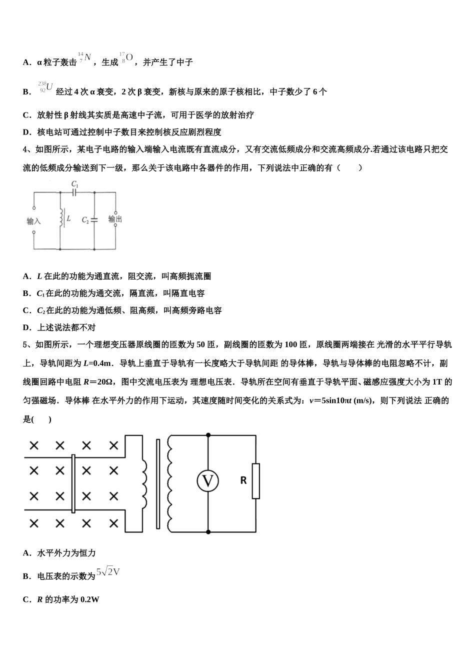 广东省阳江市2024-2025学年高二下物理期中联考模拟试题含解析_第2页