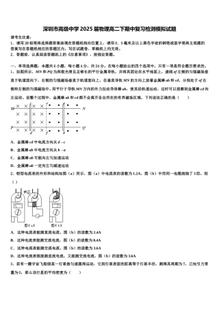 深圳市高级中学2025届物理高二下期中复习检测模拟试题含解析