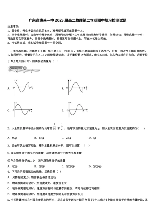 广东省惠来一中2025届高二物理第二学期期中复习检测试题含解析