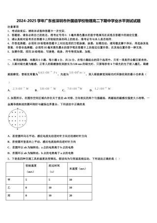 2024-2025学年广东省深圳市外国语学校物理高二下期中学业水平测试试题含解析