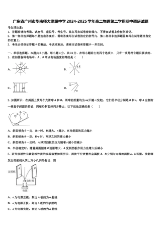 广东省广州市华南师大附属中学2024-2025学年高二物理第二学期期中调研试题含解析