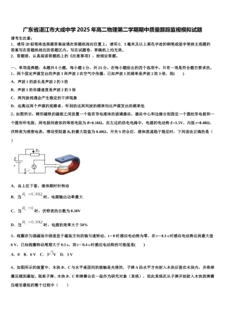 广东省湛江市大成中学2025年高二物理第二学期期中质量跟踪监视模拟试题含解析