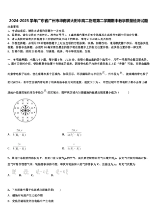 2024-2025学年广东省广州市华南师大附中高二物理第二学期期中教学质量检测试题含解析