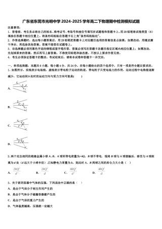 广东省东莞市光明中学2024-2025学年高二下物理期中检测模拟试题含解析