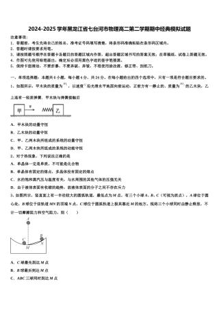 2024-2025学年黑龙江省七台河市物理高二第二学期期中经典模拟试题含解析