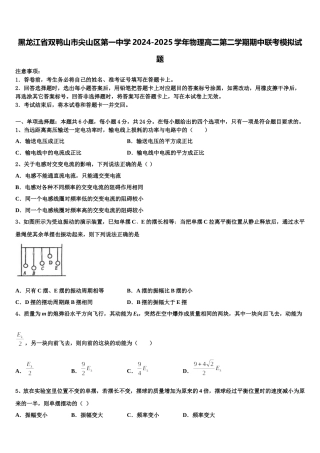 黑龙江省双鸭山市尖山区第一中学2024-2025学年物理高二第二学期期中联考模拟试题含解析