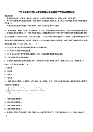 2025年黑龙江省大庆市实验中学物理高二下期中调研试题含解析