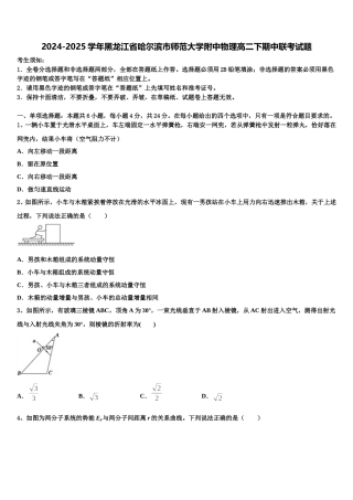 2024-2025学年黑龙江省哈尔滨市师范大学附中物理高二下期中联考试题含解析