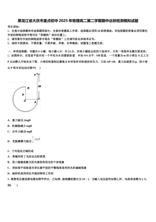 黑龙江省大庆市重点初中2025年物理高二第二学期期中达标检测模拟试题含解析