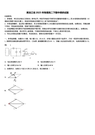 黑龙江省2025年物理高二下期中调研试题含解析