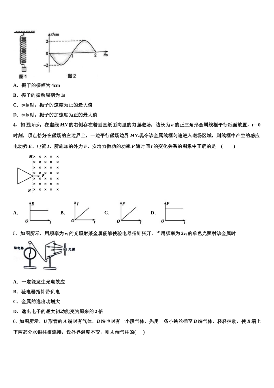 黑龙江齐齐哈尔市第八中学2024-2025学年高二下物理期中质量跟踪监视试题含解析_第2页