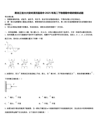黑龙江省大兴安岭漠河县高中2025年高二下物理期中调研模拟试题含解析