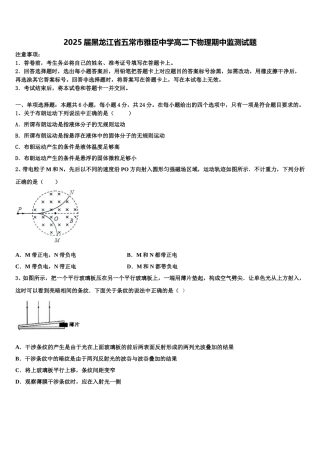 2025届黑龙江省五常市雅臣中学高二下物理期中监测试题含解析