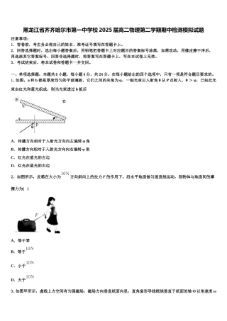 黑龙江省齐齐哈尔市第一中学校2025届高二物理第二学期期中检测模拟试题含解析