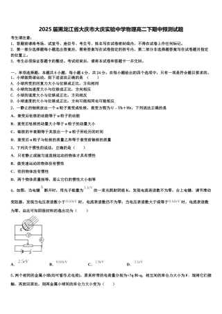 2025届黑龙江省大庆市大庆实验中学物理高二下期中预测试题含解析