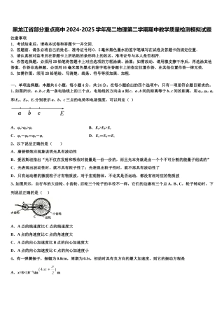 黑龙江省部分重点高中2024-2025学年高二物理第二学期期中教学质量检测模拟试题含解析