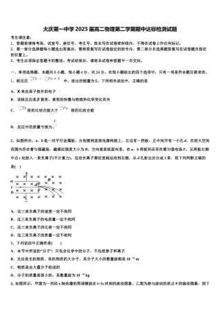 大庆第一中学2025届高二物理第二学期期中达标检测试题含解析