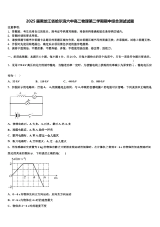 2025届黑龙江省哈尔滨六中高二物理第二学期期中综合测试试题含解析