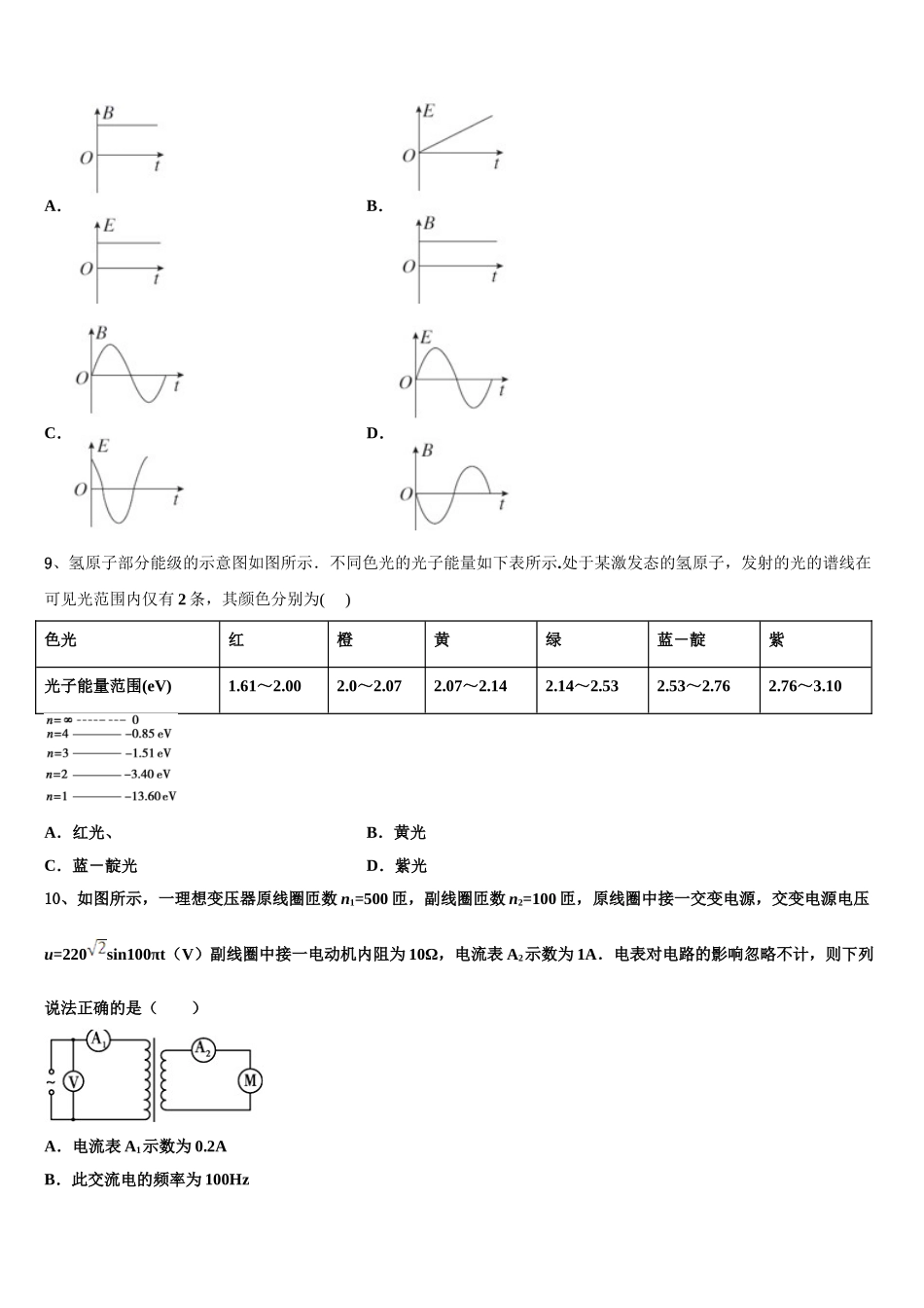 2024-2025学年陕西省渭南市临渭区尚德中学物理高二第二学期期中学业质量监测模拟试题含解析_第3页
