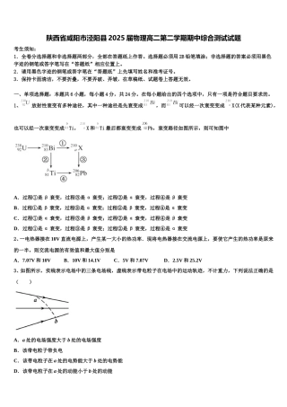 陕西省咸阳市泾阳县2025届物理高二第二学期期中综合测试试题含解析