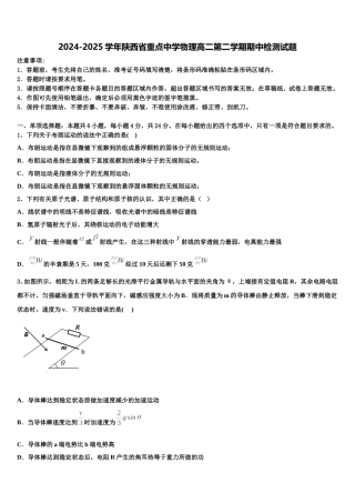 2024-2025学年陕西省重点中学物理高二第二学期期中检测试题含解析