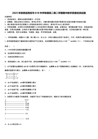 2025年陕西省西安市618中学物理高二第二学期期中教学质量检测试题含解析