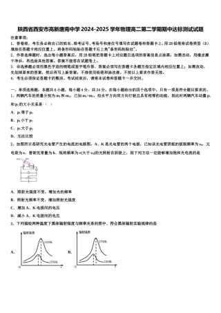 陕西省西安市高新唐南中学2024-2025学年物理高二第二学期期中达标测试试题含解析