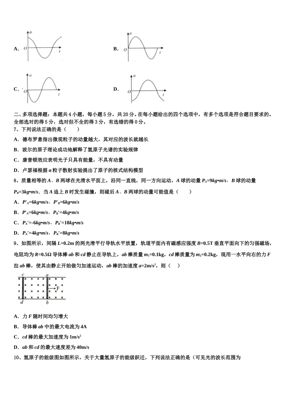 陕西省渭南韩城市2025届物理高二第二学期期中质量跟踪监视模拟试题含解析_第3页
