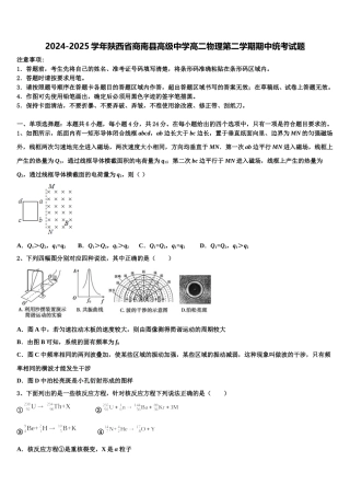 2024-2025学年陕西省商南县高级中学高二物理第二学期期中统考试题含解析
