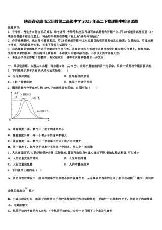 陕西省安康市汉阴县第二高级中学2025年高二下物理期中检测试题含解析