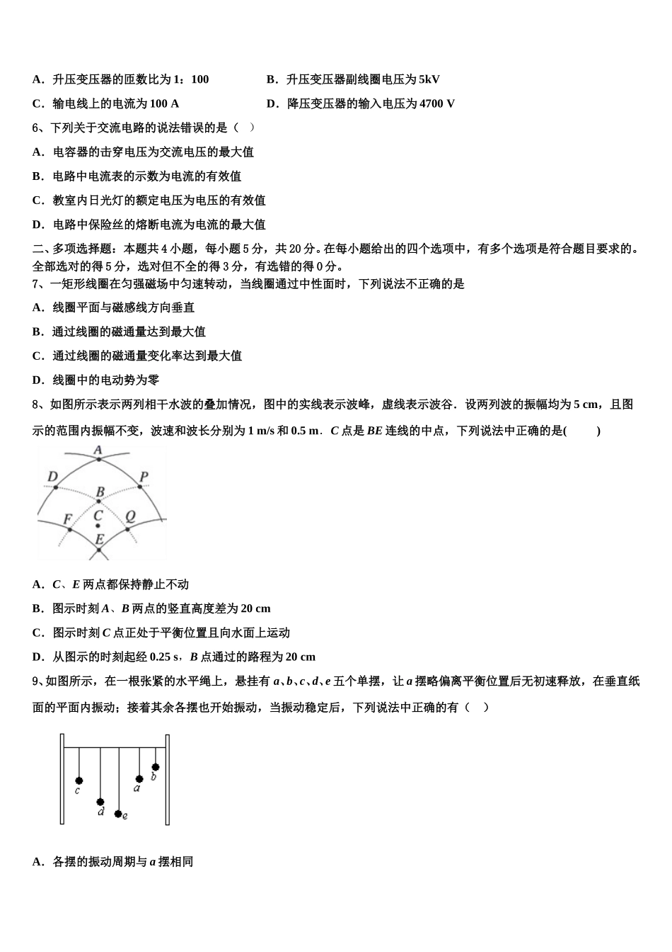 陕西韩城2024-2025学年物理高二第二学期期中复习检测试题含解析_第2页