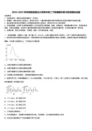 2024-2025学年陕西省西北大学附中高二下物理期中复习检测模拟试题含解析