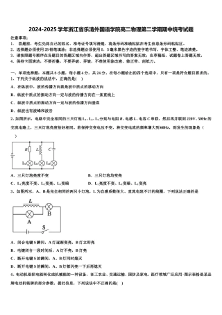 2024-2025学年浙江省乐清外国语学院高二物理第二学期期中统考试题含解析