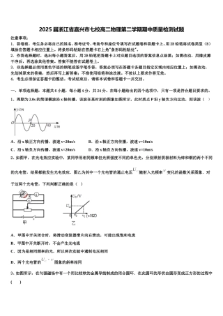 2025届浙江省嘉兴市七校高二物理第二学期期中质量检测试题含解析
