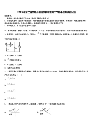 2025年浙江省天略外国语学校物理高二下期中统考模拟试题含解析