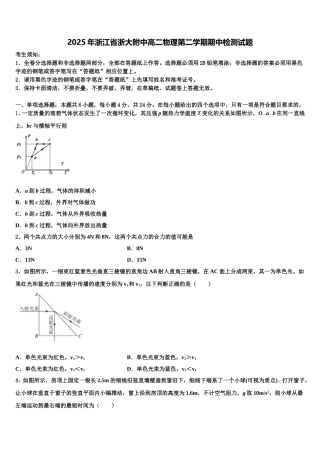 2025年浙江省浙大附中高二物理第二学期期中检测试题含解析