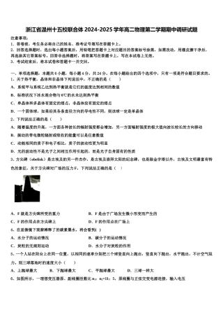 浙江省温州十五校联合体2024-2025学年高二物理第二学期期中调研试题含解析