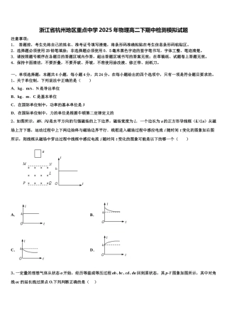 浙江省杭州地区重点中学2025年物理高二下期中检测模拟试题含解析