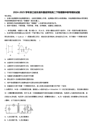 2024-2025学年浙江省乐清外国语学院高二下物理期中联考模拟试题含解析