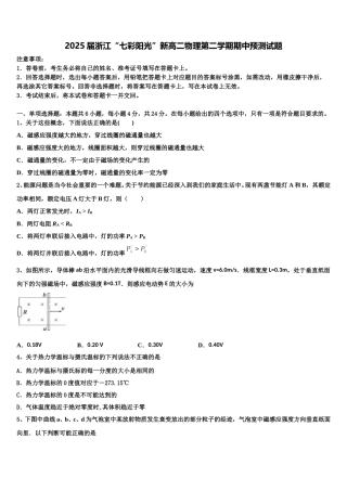 2025届浙江“七彩阳光”新高二物理第二学期期中预测试题含解析