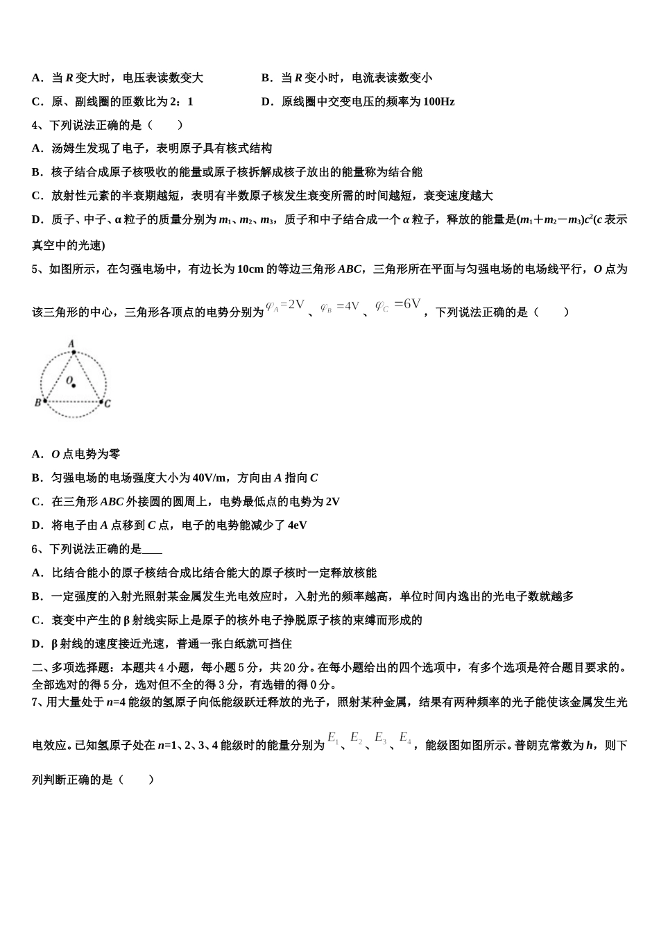 浙江省浙东北联盟 2024-2025学年高二物理第二学期期中教学质量检测模拟试题含解析_第2页