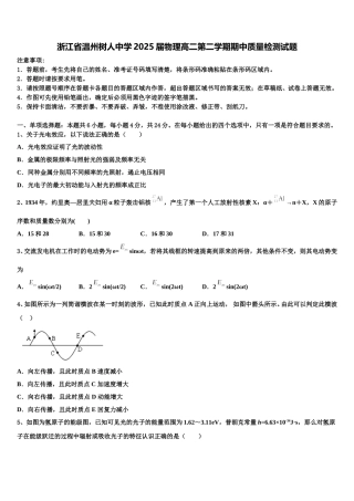 浙江省温州树人中学2025届物理高二第二学期期中质量检测试题含解析