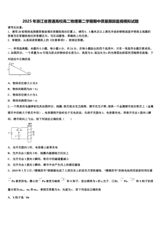 2025年浙江省普通高校高二物理第二学期期中质量跟踪监视模拟试题含解析