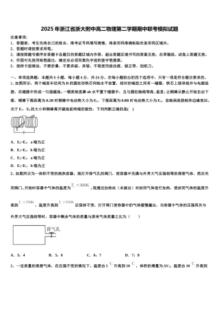 2025年浙江省浙大附中高二物理第二学期期中联考模拟试题含解析