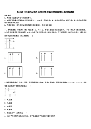 浙江省七彩阳光2025年高二物理第二学期期中经典模拟试题含解析