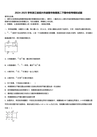 2024-2025学年浙江省绍兴市诸暨市物理高二下期中统考模拟试题含解析
